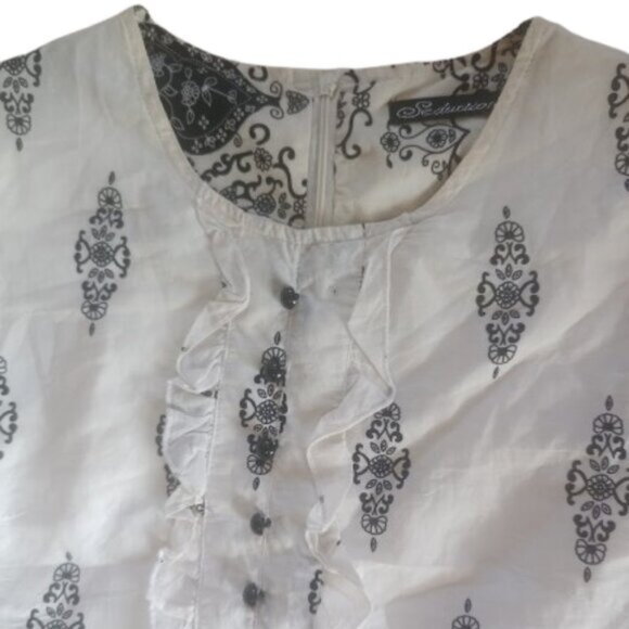 White and Black Short Sleeve Cotton Dress Size Small - Picture 2 of 2